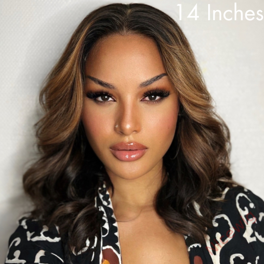Glueless Brown Mixed Blonde Short Bob Body Wave Wig For Women