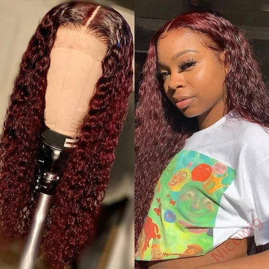 Brazilian Wine Red Long Hair Water Wave Curly Wig