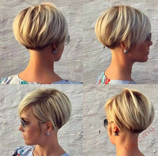 Blonde Mixied Gray Short Straight Pixe Cut Hair