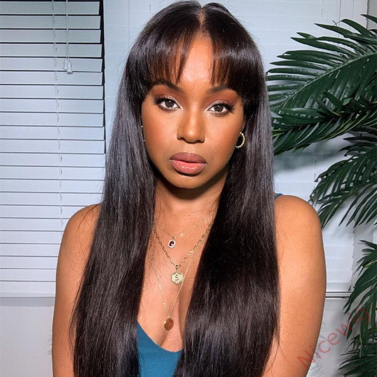 Black Long Straight Wig With Bang