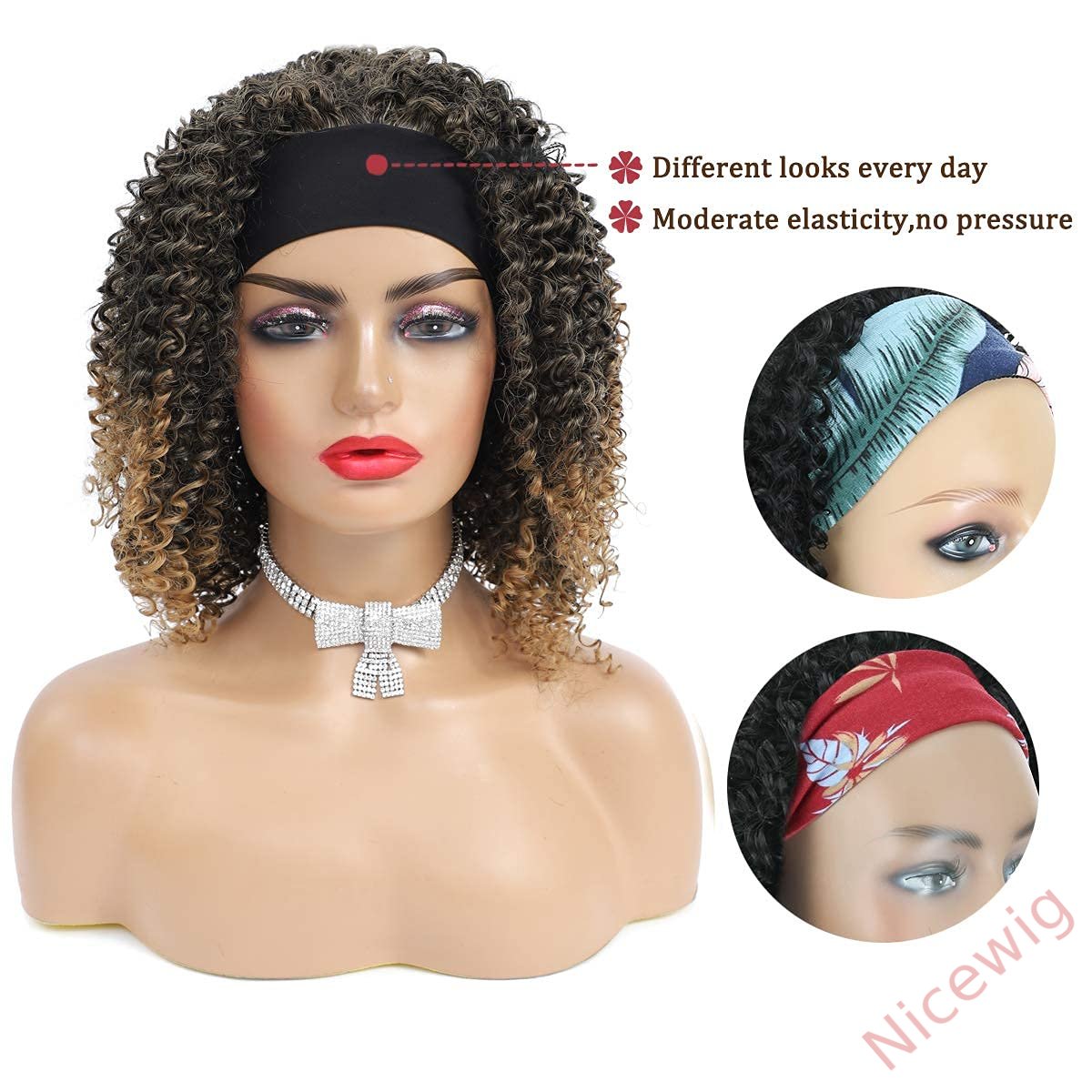 Curly Hair Headband Short Bob Wig