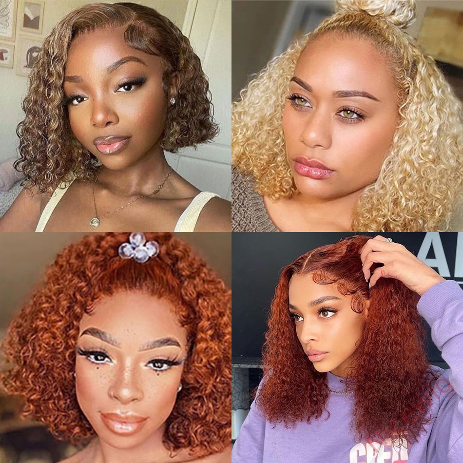 Glueess Blonde Short Bob Centre Parting Curly Wig
