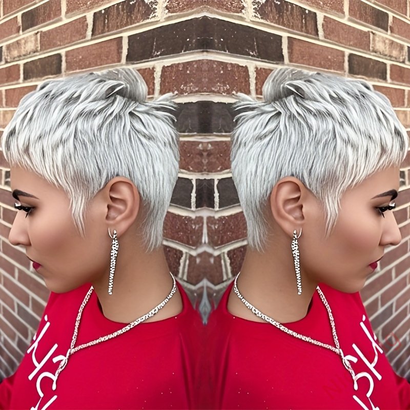 Short Straight Pixie Cut Wig Silvery Grey Brazilian Remy Hair