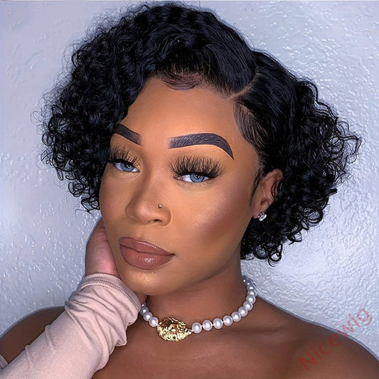 Glueless Black Short Bob Kinky Curly Wig