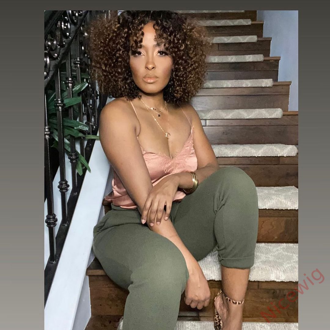 Brown/Black Color Brazilian Remy Curly Hair Wig With Bangs Glueless Wigs