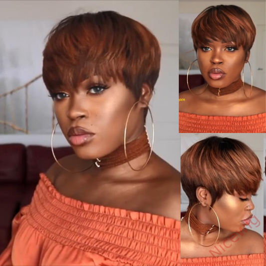 Glueless Brown Pixie Cut Short Straight Wig