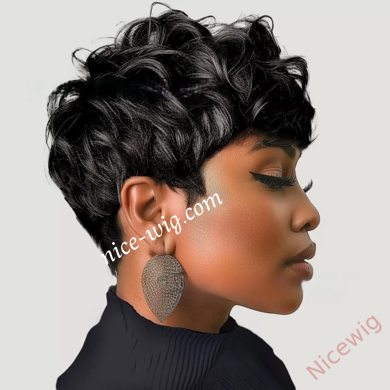 Glueless Best Design Cute Short Pixie Cut Wig With Bangs