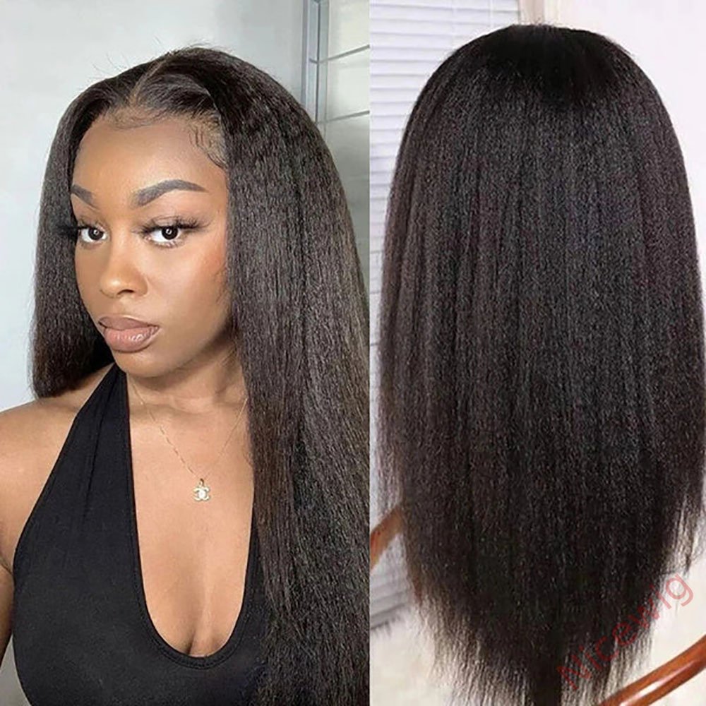 Kinky straight 200% density glueless brazilian black wigs