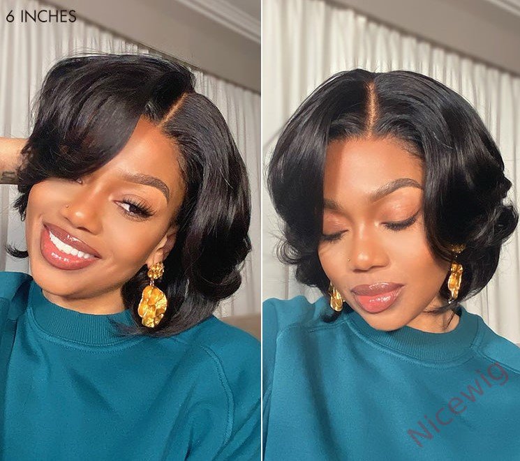 New Glueless Short Wavy Bob Hair Natural Black Wig