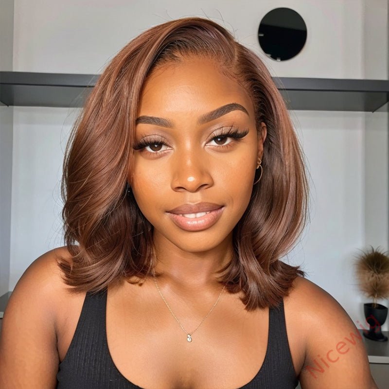 Glueless Short Bob Hair Dark Brown Wavy Wig