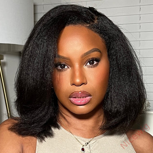 New Glueless Yaki Kinky Straight Black Wig