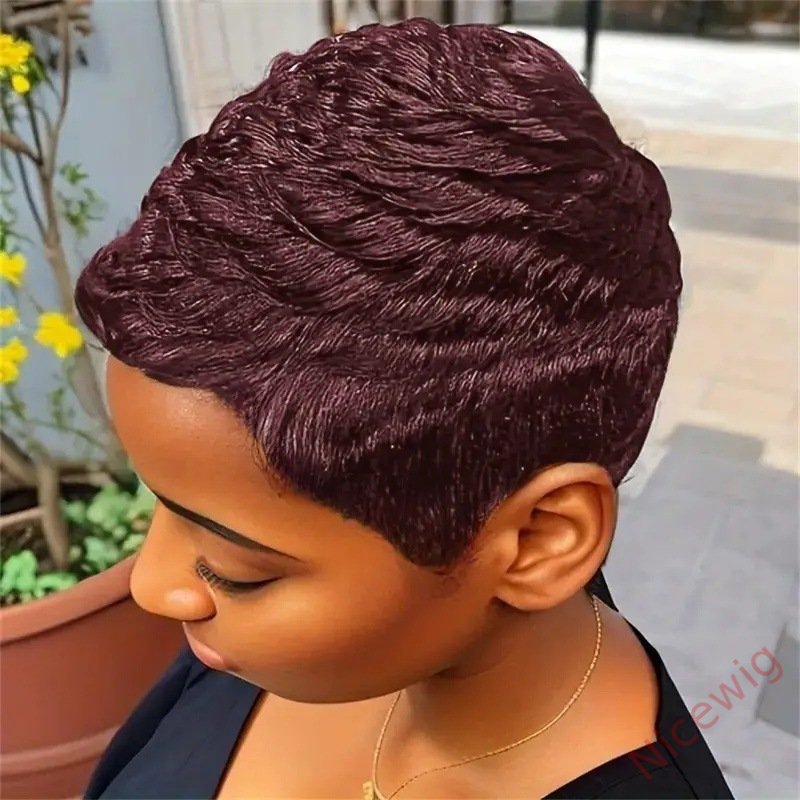 Glueless Brown Short Straight Super Short Pixe Cut Wig