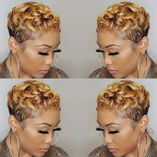 Short Mixed Brown Curly Wig Short Hairstyles Short Pixie Cut Wig