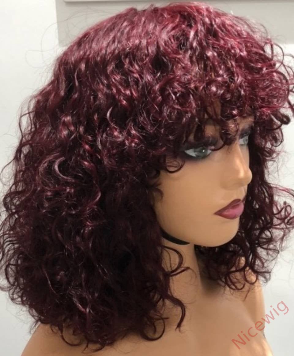 Glueless Brazilian Curly Hair Wig With Bangs Glueless Wig