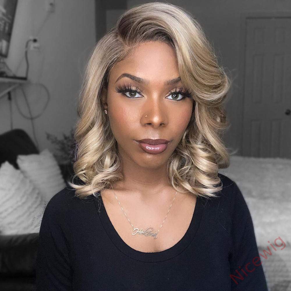 Wine Red/Blonde Short Bob Body Wave Wig For Women