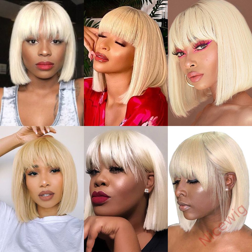 Glueless 613 Straight Hair Short BOB Wigs With Bangs