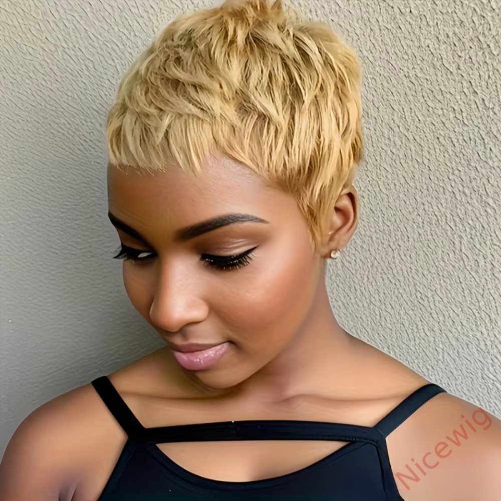 Glueless Golden Straight Hair Short Pixe Cut Wig