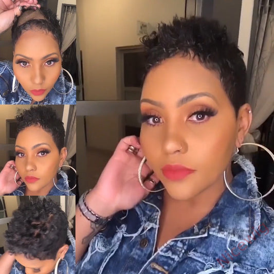 Glueless Afro Short Cut Curly Hair Wig