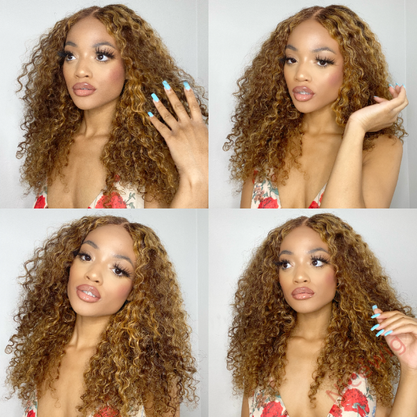 Black Brown Brazilian Water Wave 360 Lace Frontal Curly Wigs