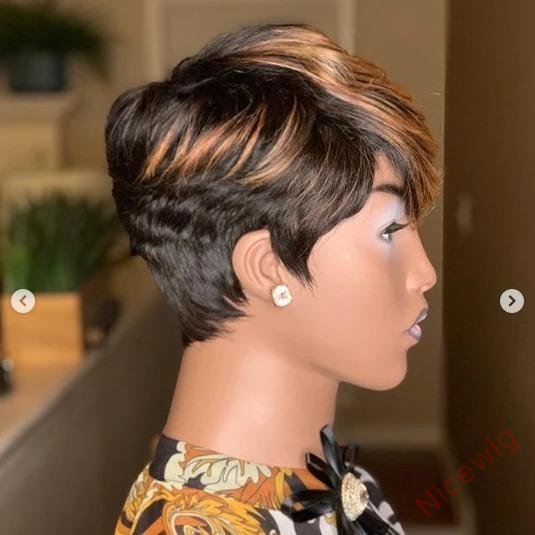 Short Wig Brown Mixed Gold Pixie Cut Wig