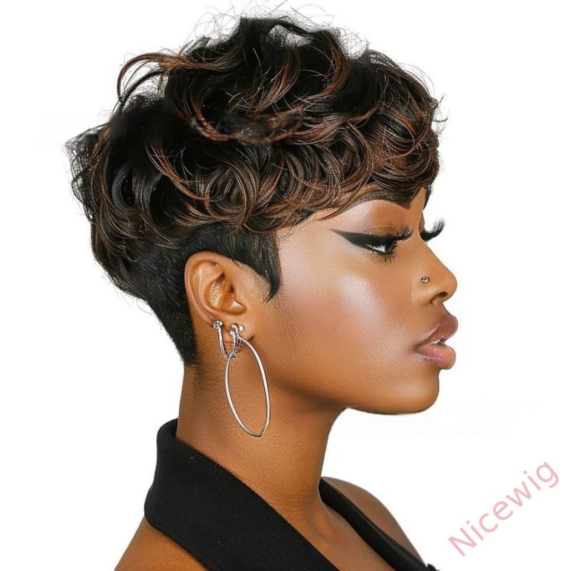Glueless Best Design Cute Short Pixie Cut Wig With Bangs