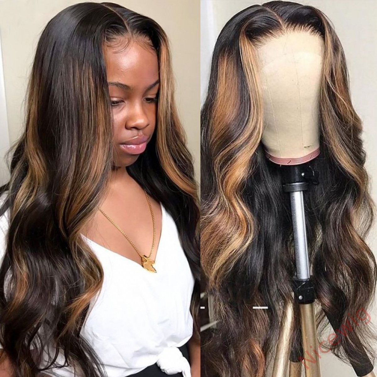 Hightlight Brown Mixed Gold Body Wave Wig