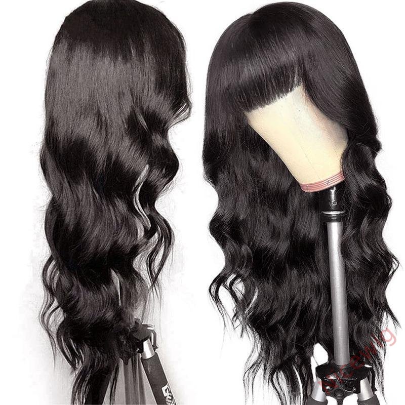 Black Long Hair Loose Deep Wave Wigs with Bangs for Black Women