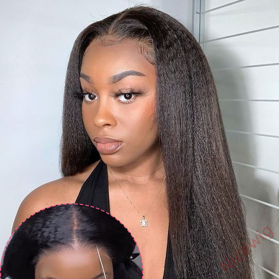 Kinky straight 200% density glueless brazilian black wigs