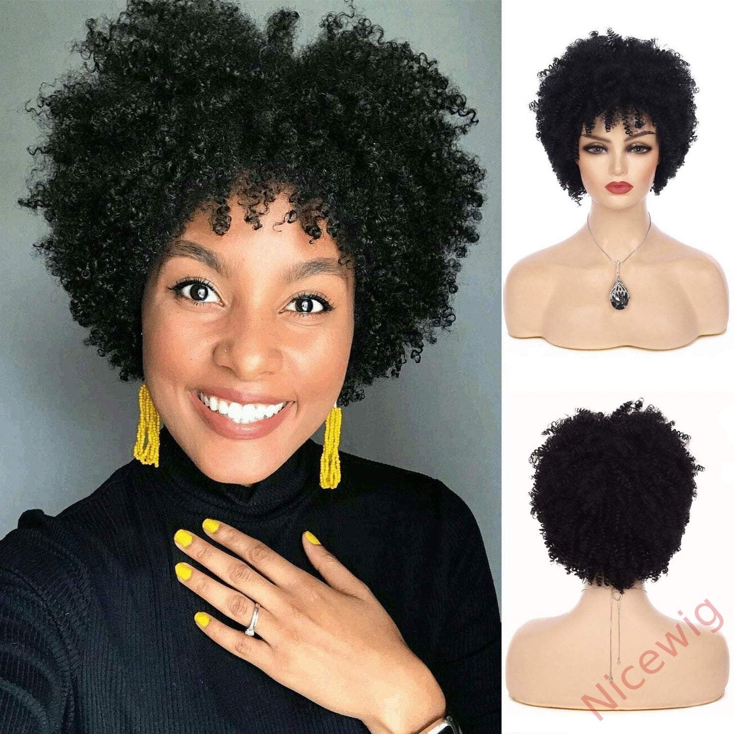 Short Afro Kinky Curly Wigs for Black Women