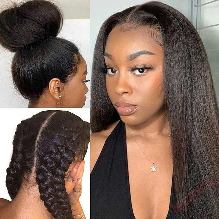 Kinky straight 200% density glueless brazilian black wigs