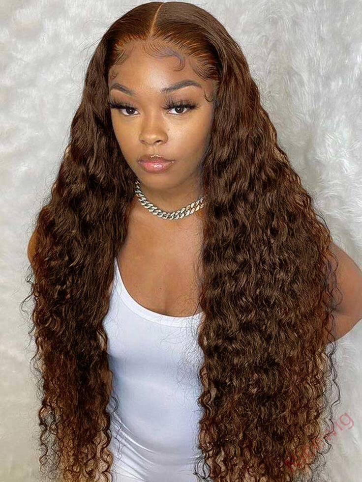 Glueless Dark Brown Brazilian Water Wave Long Curly Wigs