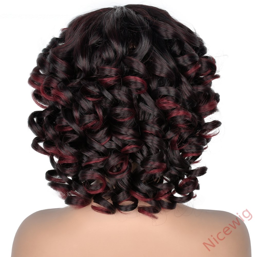 Kinky Curly Wigs With Bangs Fluffy African Ombre Glueless Wigs
