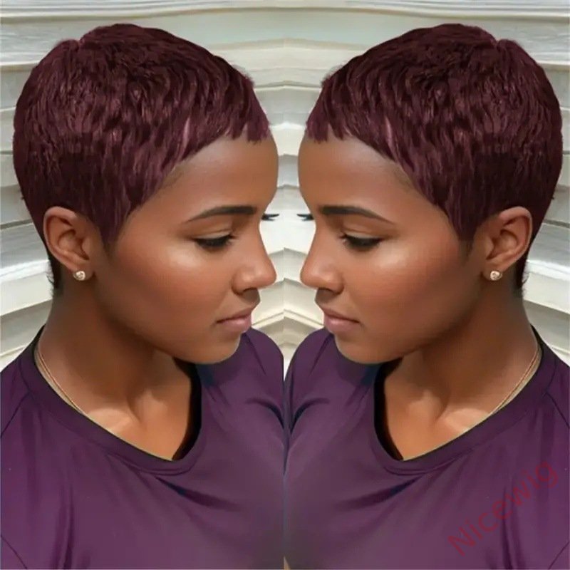 Glueless Brown Short Straight Super Short Pixe Cut Wig