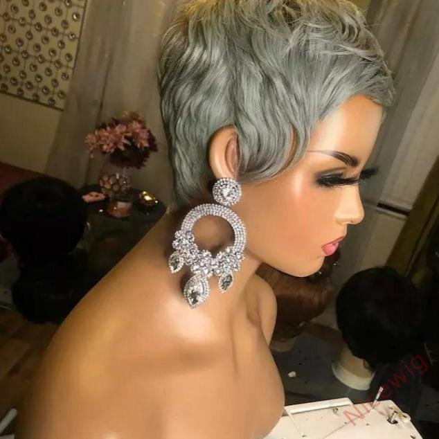 Gray 4Inch Super Short Curly Wave Wig