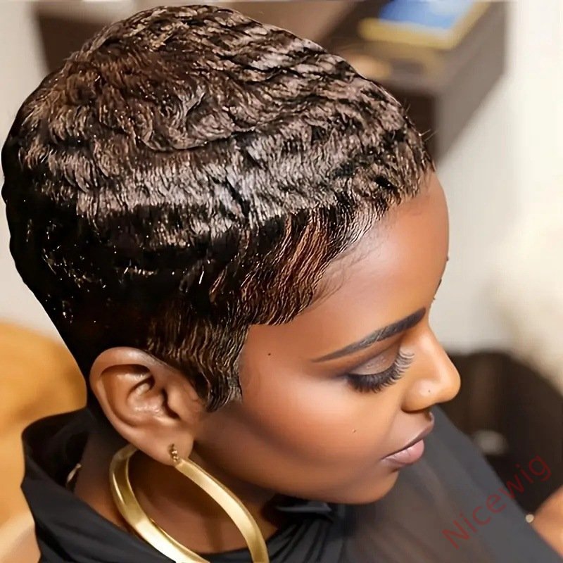 Glueless Brown Short Straight Super Short Pixe Cut Wig