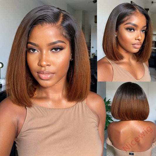 Glueless Lovely Natrual Bob Styles Silky Yaki Hair Wig