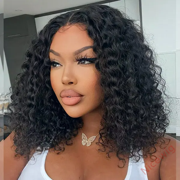Glueless Brazilian Natural Black Curly Bob Wig