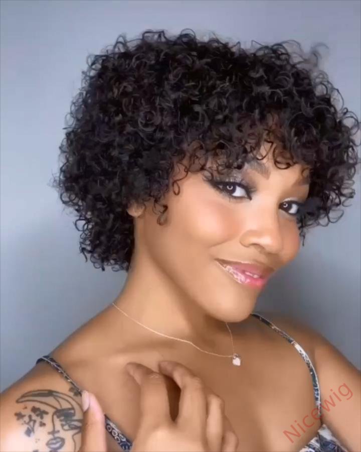 Lovely Glueless Short Afro Kinky Curly Wigs for Black Women