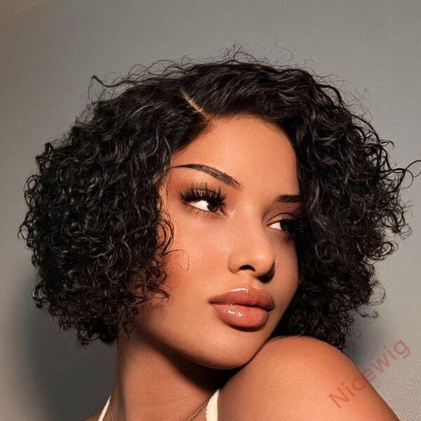 Glueless Black Short Wig Bob Curly Hair