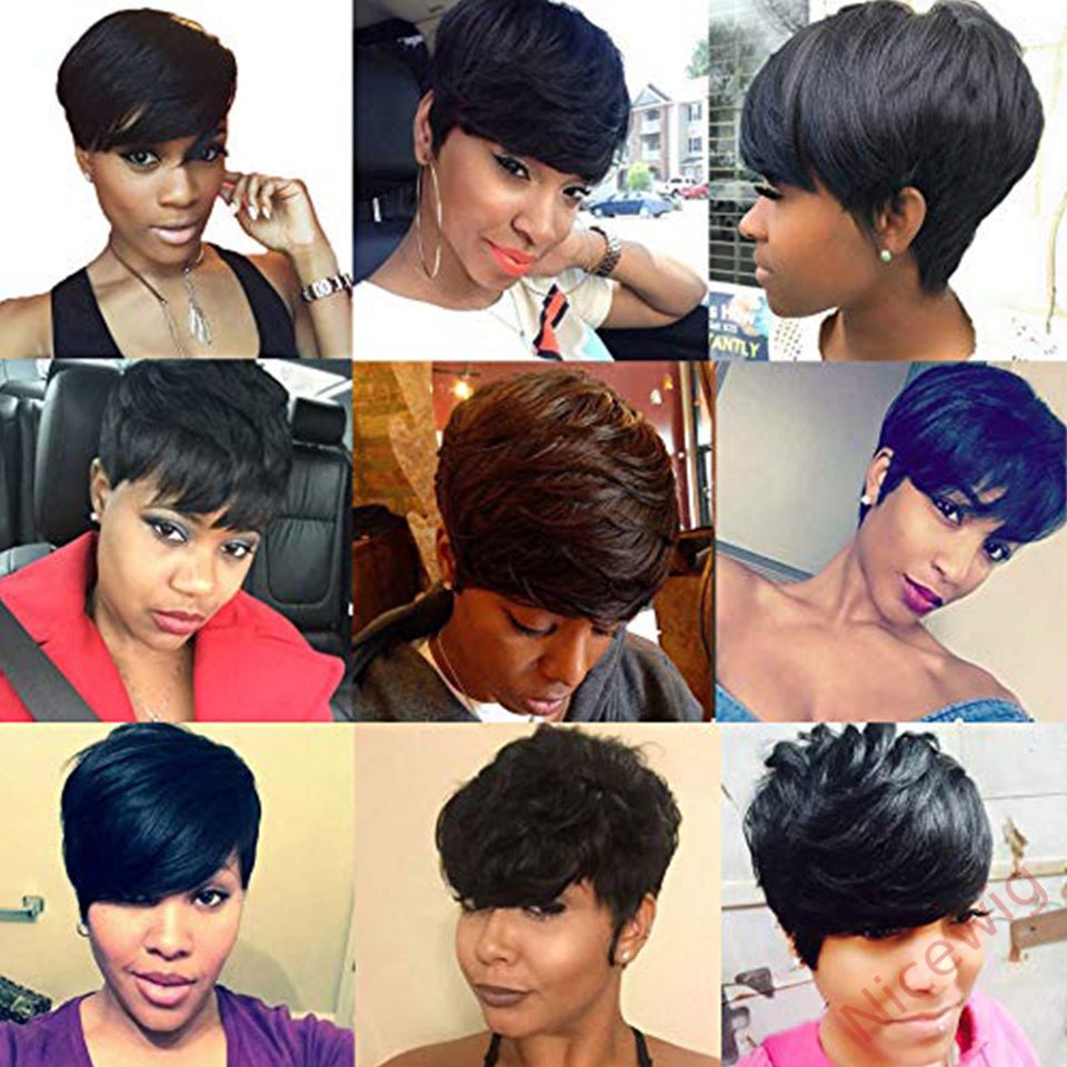 Pixed Cut Short Wig Black 4Inch Bob Straight Hair