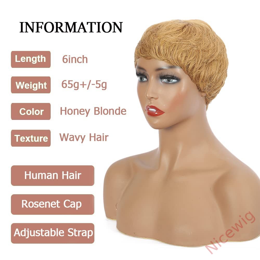 Glueless Blonde Short Straight Pixe Cut Wig