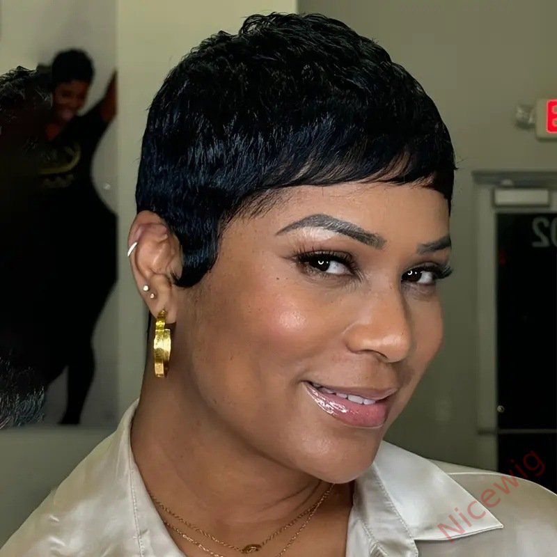Glueless Brown Short Straight Super Short Pixe Cut Wig