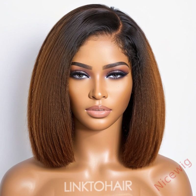 Glueless Lovely Natrual Bob Styles Silky Yaki Hair Wig
