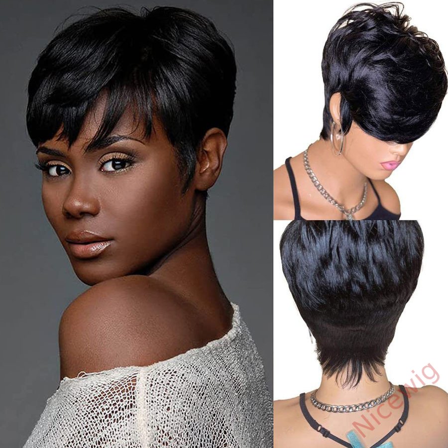 New Glueless Salt and Pepper Short Straight Pixe Cut Wig