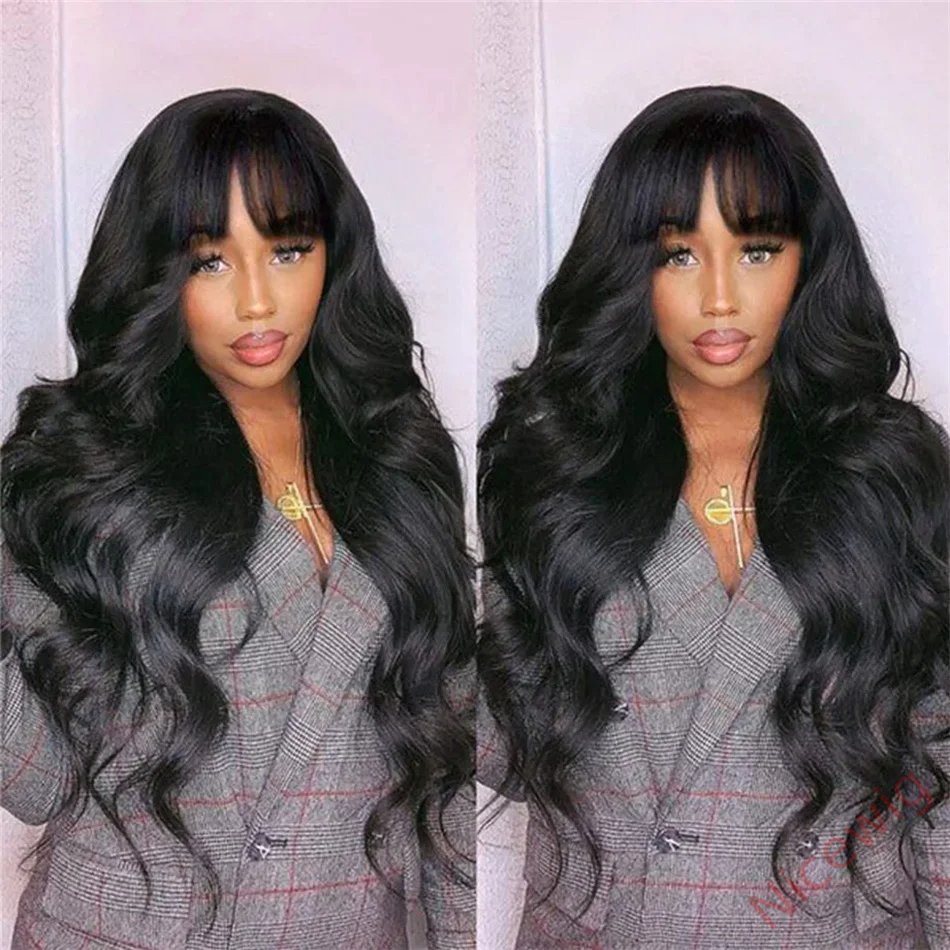 Glueless Long Hair Loose Deep Wave Wigs with Bangs