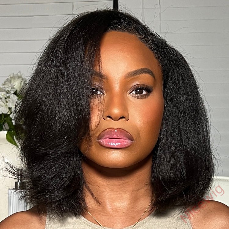 New Glueless Yaki Kinky Straight Black Wig