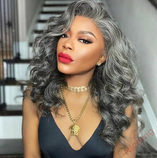 Glueless Salt & Pepper Beautiful Loose Wave Long Wig