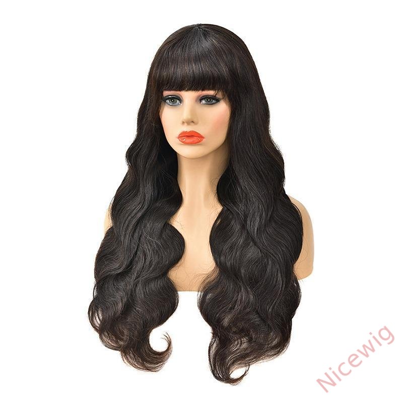 Black Long Hair Loose Deep Wave Wigs with Bangs for Black Women