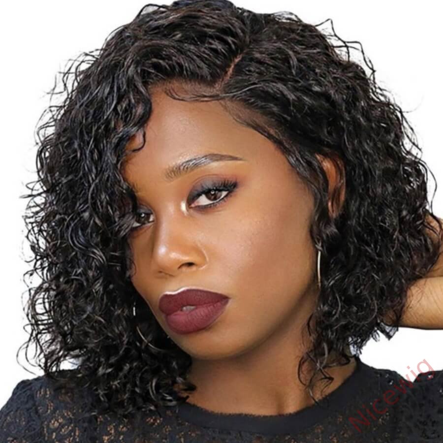Natural Black Medium Hiar Short Bob Curly Wig