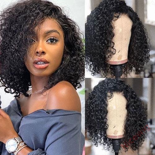 Natural Black Short Curly Bob Wig